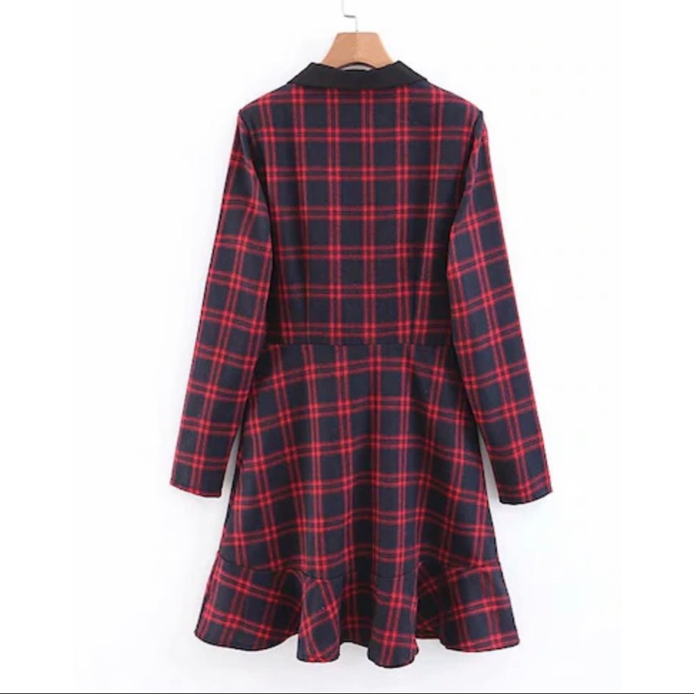 Preppy Plaid Shawl Collar Dress - Picture 2 of 5